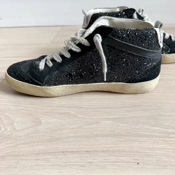 Authentic Golden Goose Mid Stars with Black Glitter Accents Size 37 - Picture 5 of 12
